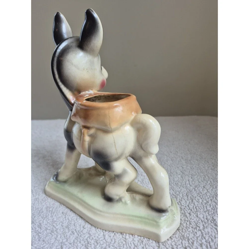 Vintage Ceramic Donkey Burro Planter Figurine MCM Kitsch Pottery Japan Style